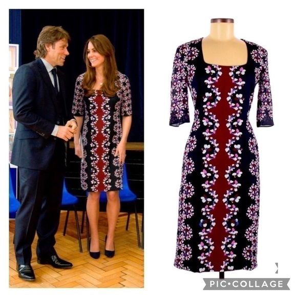 Kate Middleton Authentic Erdem 100% Silk Knee Length Sophia Dress